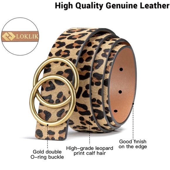 Leopard Print Genuine Leather Belt with Alloy Buckle - Picture 2 of 6